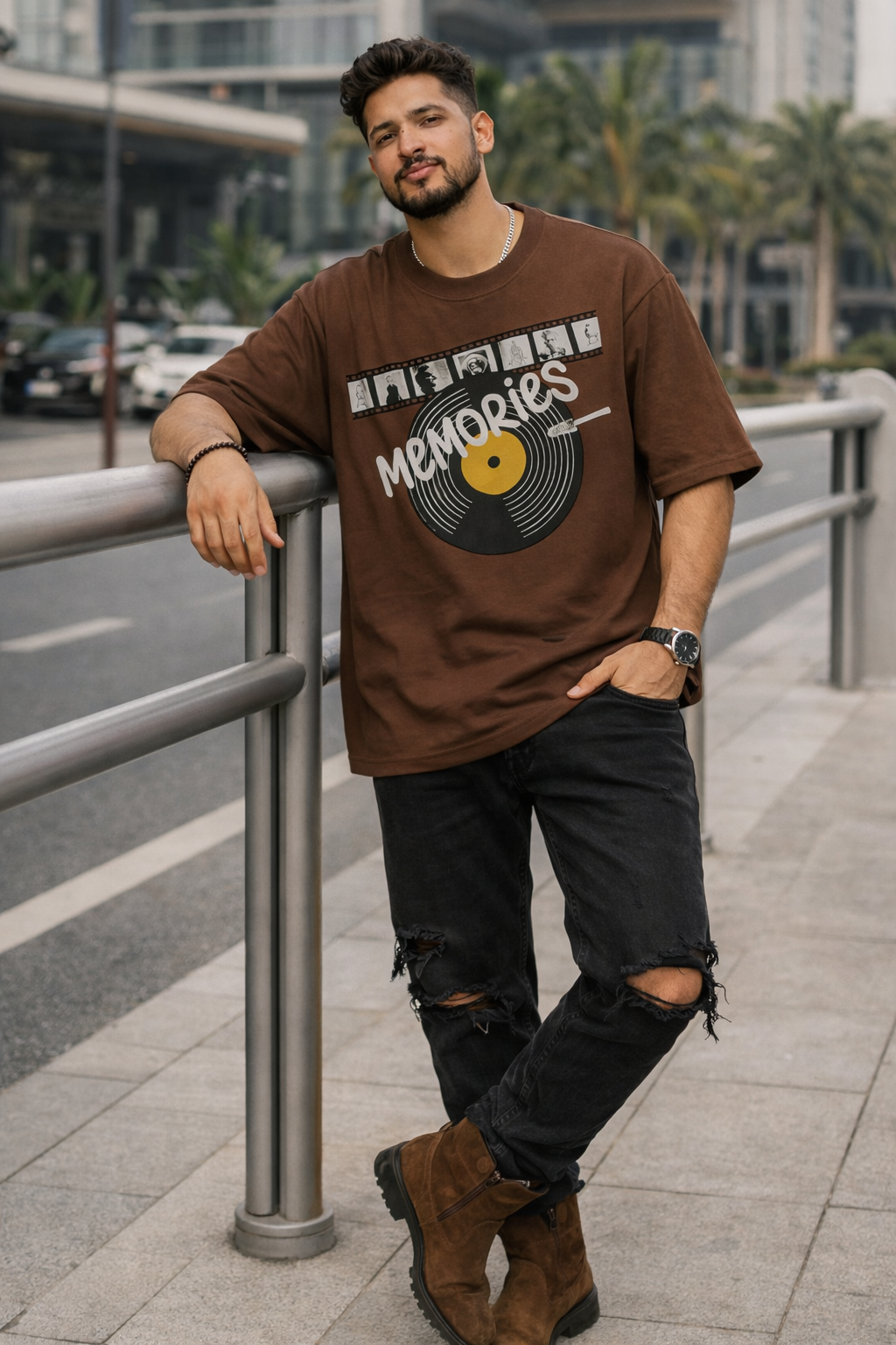 Oversized Brown T-Shirt with Vintage Memories Reel